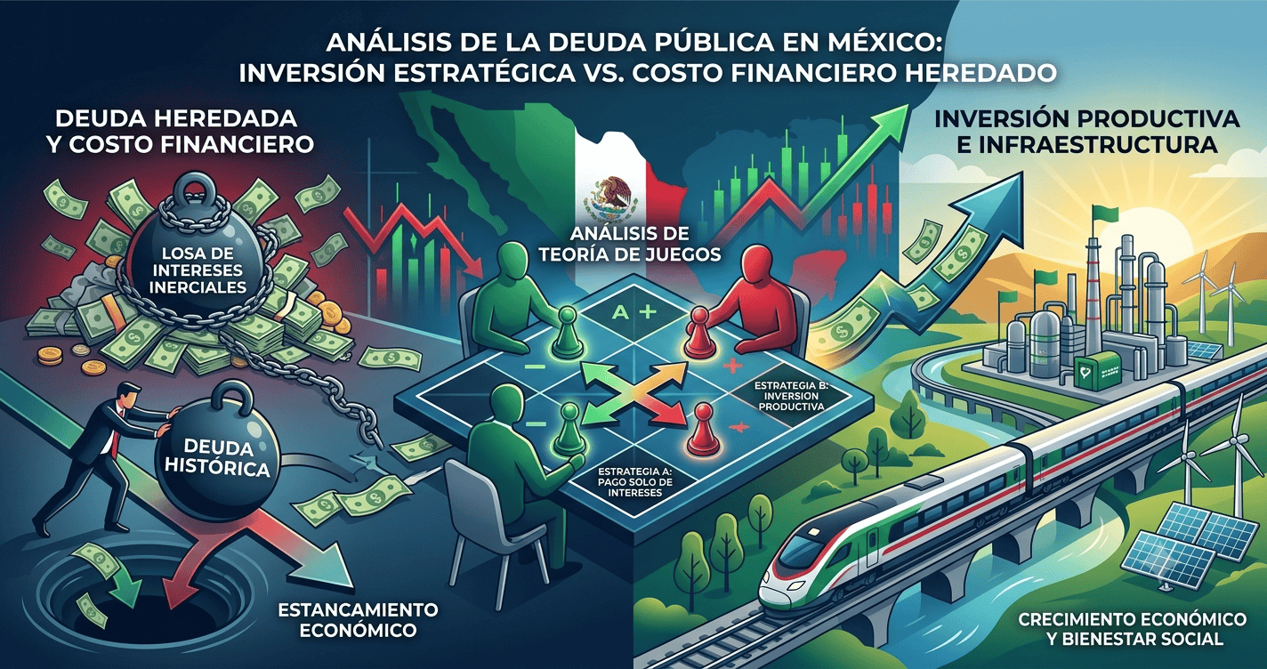 Análisis financiero e investigación periodística sobre la deuda pública, inversión estratégica y teoría de juegos en México